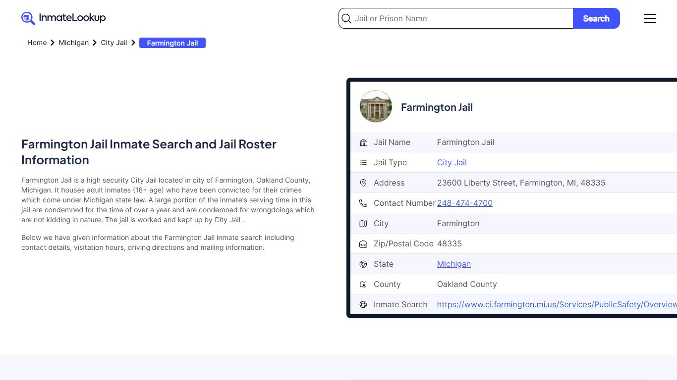 Farmington Jail Inmate Search and Jail Roster Information